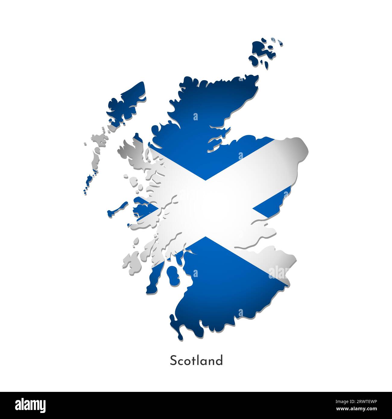 Illustration vectorielle isolée avec drapeau et carte simplifiée de l'Écosse (Royaume-Uni de Grande-Bretagne et d'Irlande du Nord). Ombre de volume sur la carte Illustration de Vecteur