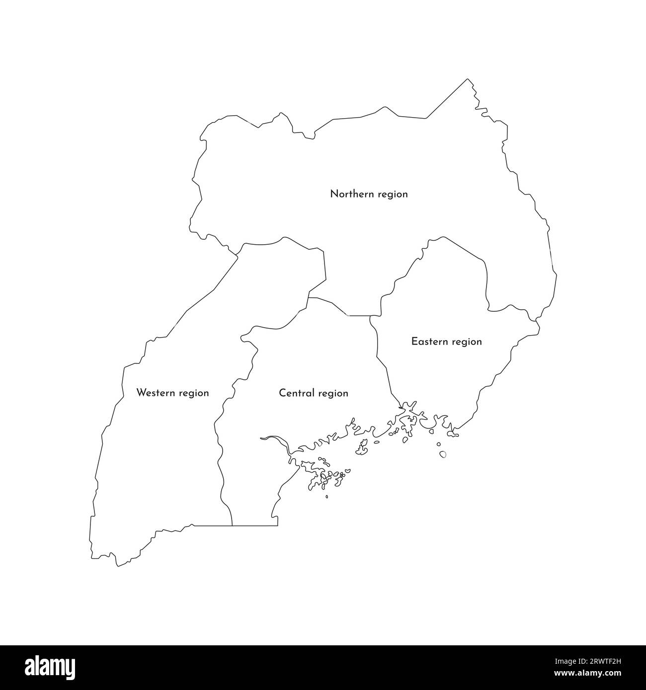 Illustration isolée vectorielle de la carte administrative simplifiée de l'Ouganda. Frontières et noms des régions. Silhouettes de lignes noires. Illustration de Vecteur