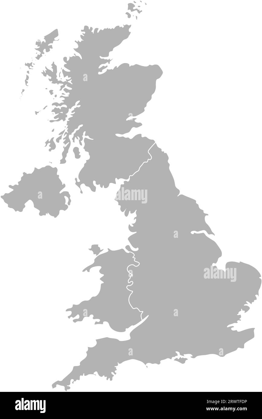 Carte simplifiée isolée par vecteur. Silhouette grise des provinces du Royaume-Uni de Grande-Bretagne et d'Irlande du Nord. Frontière de la division administrative Illustration de Vecteur