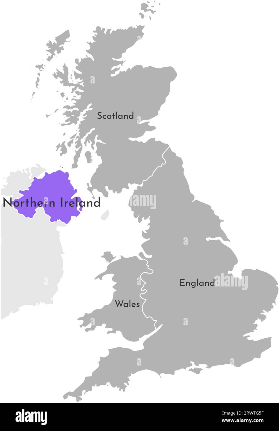 Icône d'illustration simplifiée isolée par vecteur. Silhouette grise des provinces du Royaume-Uni de Grande-Bretagne et d'Irlande du Nord. Administra sélectionné Illustration de Vecteur