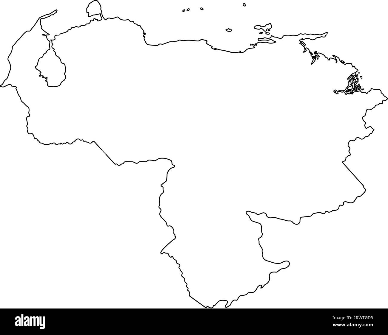 Icône d'illustration isolée vectorielle avec silhouette de ligne noire de carte simplifiée du Venezuela. Illustration de Vecteur