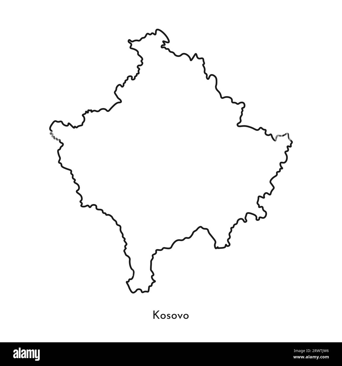 Icône d'illustration simplifiée isolée de vecteur avec silhouette de ligne noire de la carte du Kosovo. Fond blanc. Illustration de Vecteur