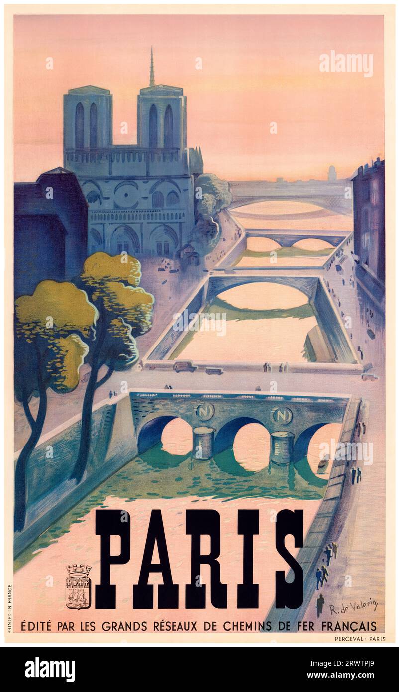 Paris, affiche de voyage vintage française, 1937 Banque D'Images