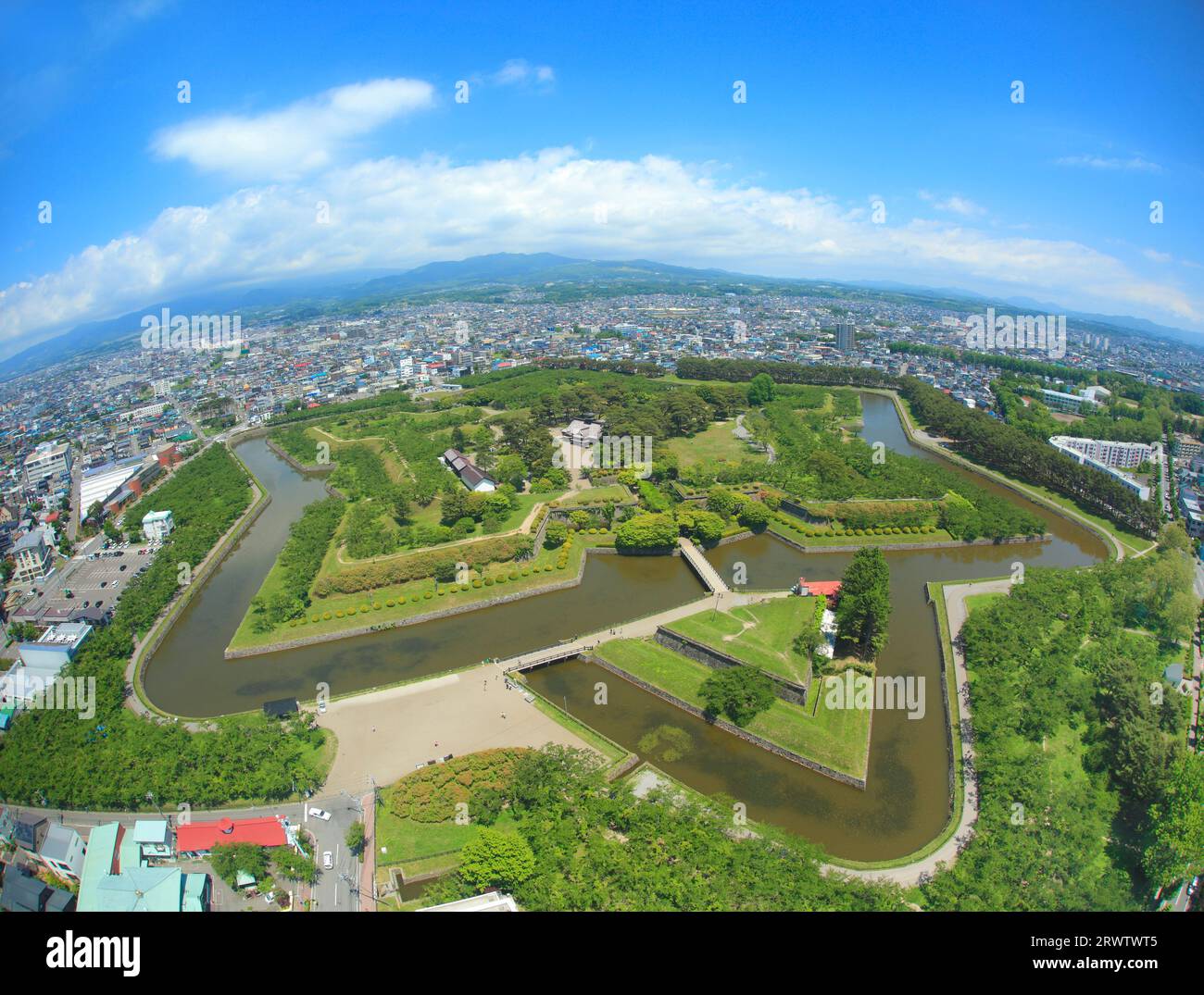 Ruines de Goryokaku vues depuis le pont d'observation de la tour Goryokaku Banque D'Images