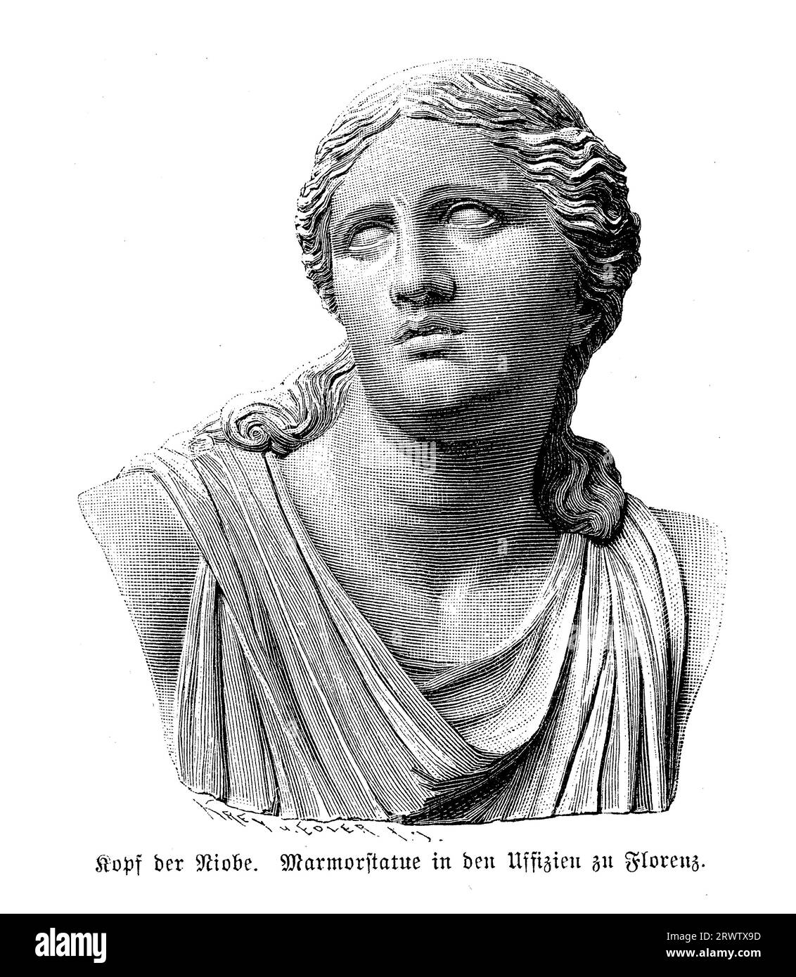 Niobe la mère, portrait de tête de la sculpture hellénistique à la Galleria degli Uffizi à Florence Banque D'Images