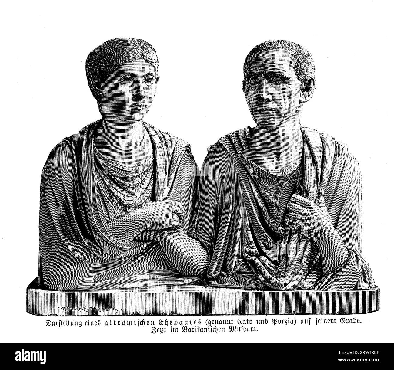 Pierre tombale de Cato et Porcia, portraits funéraires romains Musées du Vatican Banque D'Images