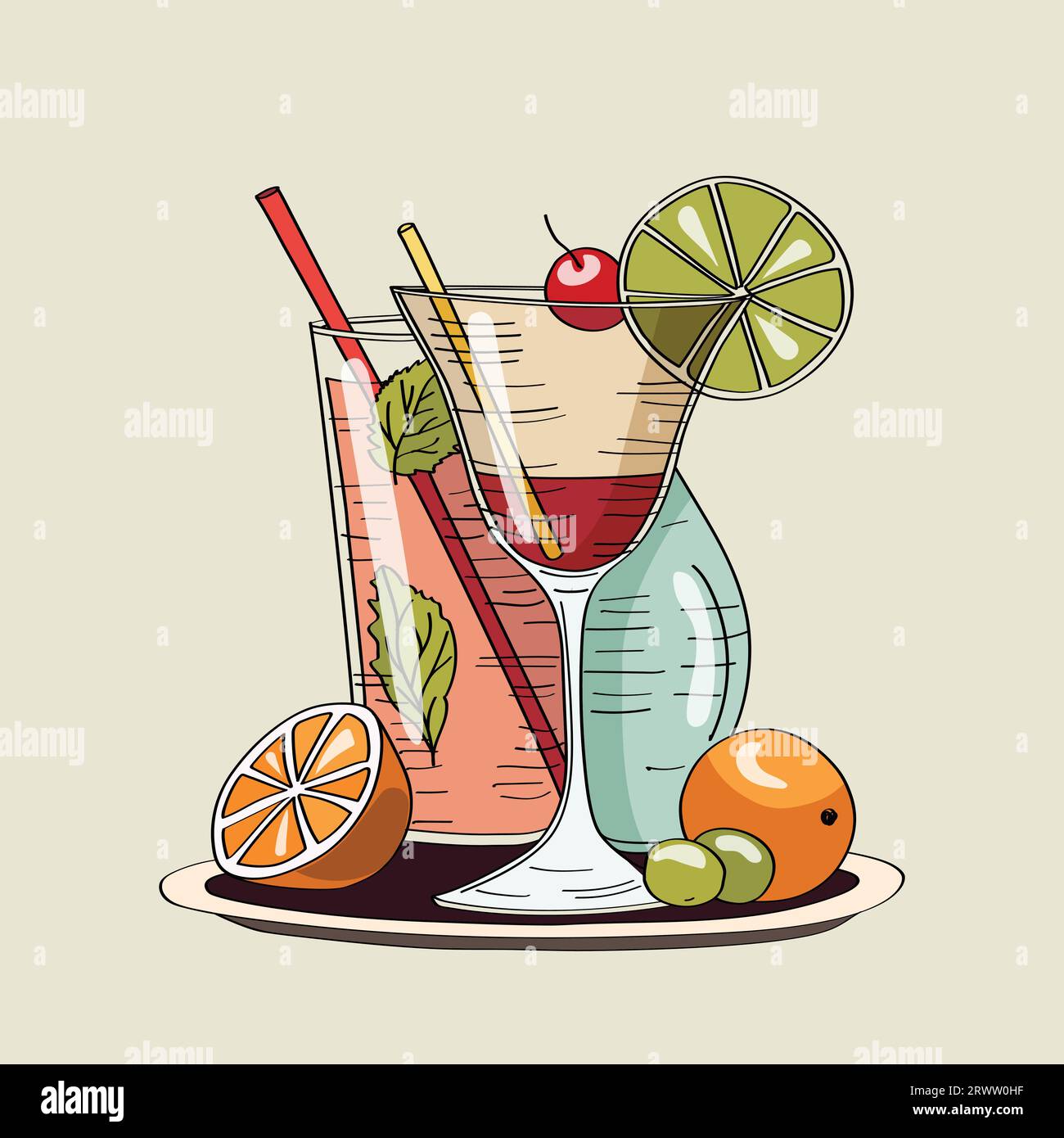 Old Fashioned Cocktails Dessin Banque D images Vectorielles Alamy