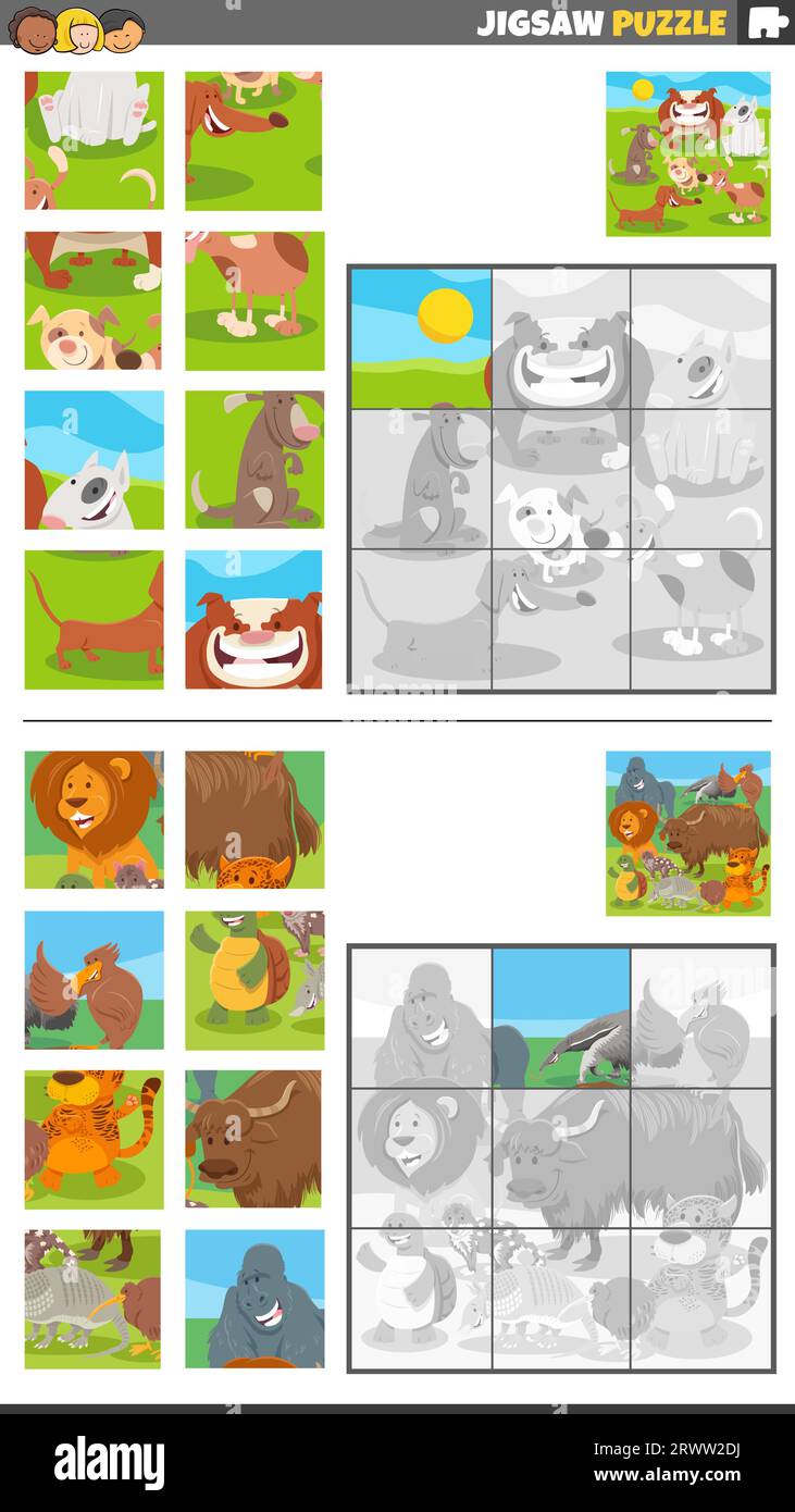 Illustration de dessins animés de jeux de puzzle éducatifs avec des personnages animaux Illustration de Vecteur