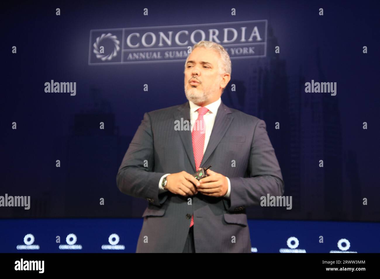 Concordia Summit, Sheraton Times Square, 811 7th Ave, W 53rd St, New York NY 10019 ÉTATS-UNIS. 20 septembre 2023. L’ancien président Ivan Duque Marquez de la République de Colombie, en conversation au Sommet Concordia de 2023 à New York. Crédit : ©Julia Mineeva/EGBN TV News/Alamy Live News Banque D'Images