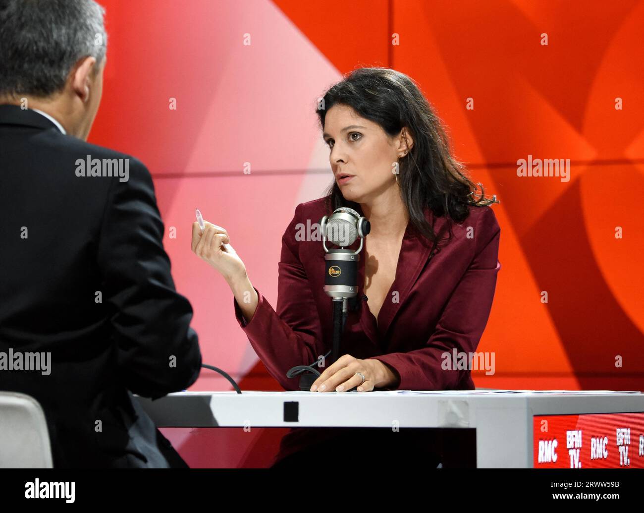 Paris, France. 21 septembre 2023. Gerald Darmanin est interviewé par Apolline de Malherbe sur RMC/BFMTV à Paris, France le 21 septembre 2023 photo par Alain Apaydin/ABACAPRESS.COM crédit : Abaca Press/Alamy Live News Banque D'Images