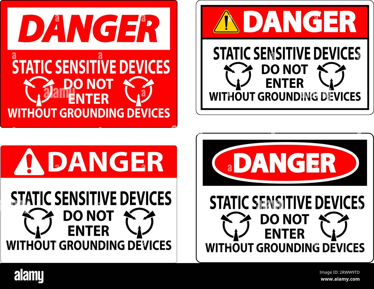 Signe de danger dispositifs sensibles à l'électricité statique ne pas entrer sans dispositifs de mise à la terre Illustration de Vecteur