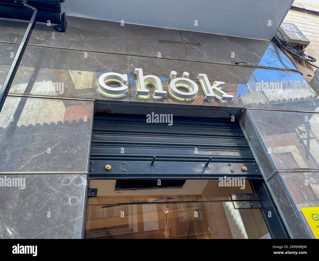 Séville, Espagne, Clos Cup, panneau, vitrine, vieille ville, pâtisserie espagnole moderne, 'Chok' (la cuisine au chocolat) Banque D'Images