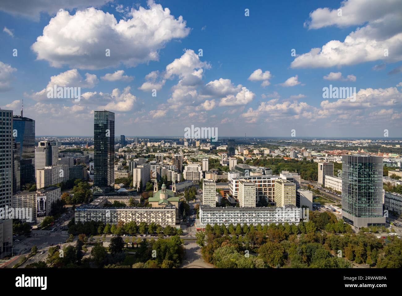 Vue du centre de la ville depuis le Palais de la Culture, Varsovie, Pologne Banque D'Images