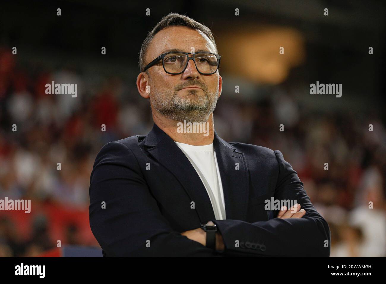Séville, Espagne. 20 septembre 2023. Franck Haise, entraîneur du RC Lens, a joué au stade Ramon Sanchez Pizjuan le 20 septembre 2023 à Séville en Espagne lors du match de la Ligue des Champions UEFA, groupe B, entre le Sevilla FC et le RC Lens. (Photo Antonio Pozo/PRESSINPHOTO) crédit : PRESSINPHOTO SPORTS AGENCY/Alamy Live News Banque D'Images