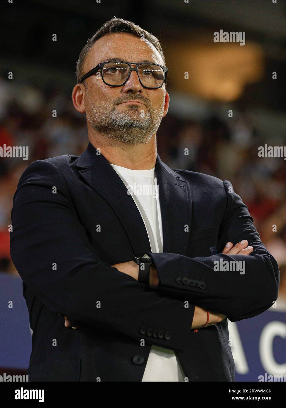 Séville, Espagne. 20 septembre 2023. Franck Haise, entraîneur du RC Lens, a joué au stade Ramon Sanchez Pizjuan le 20 septembre 2023 à Séville en Espagne lors du match de la Ligue des Champions UEFA, groupe B, entre le Sevilla FC et le RC Lens. (Photo Antonio Pozo/PRESSINPHOTO) crédit : PRESSINPHOTO SPORTS AGENCY/Alamy Live News Banque D'Images