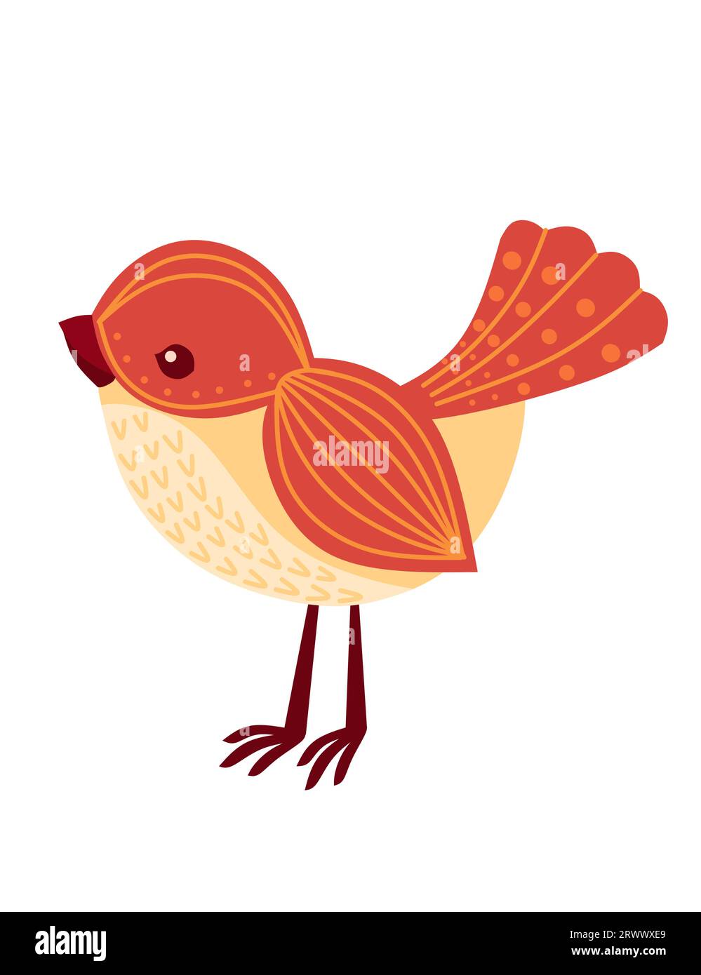 Petit oiseau de bande dessinée stylisé avec motif orange mignon illustration vectorielle de conception d'animaux isolé sur fond blanc Illustration de Vecteur