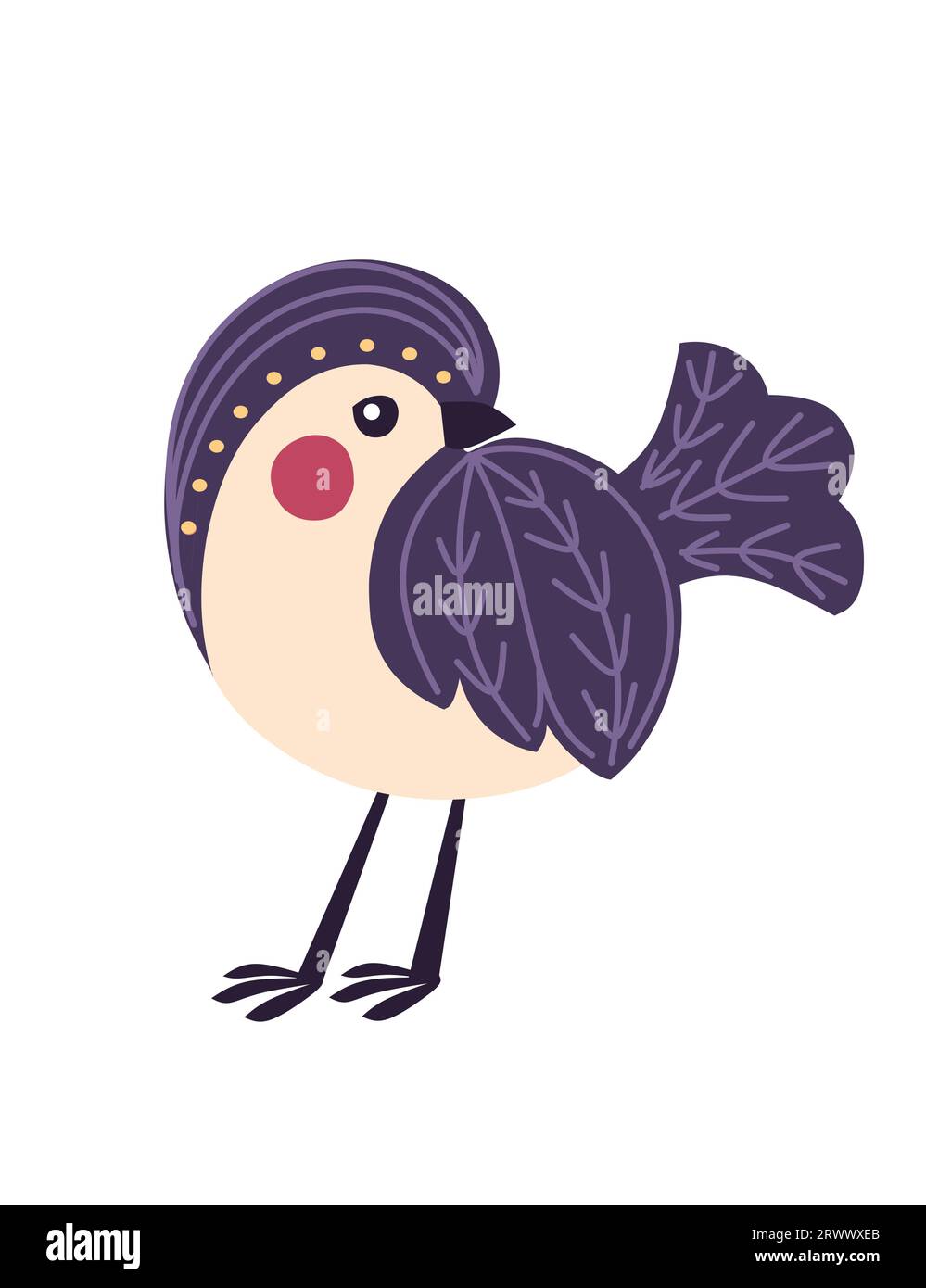 Petit oiseau de bande dessinée stylisé avec motif violet illustration vectorielle mignonne de conception d'animaux isolé sur fond blanc Illustration de Vecteur