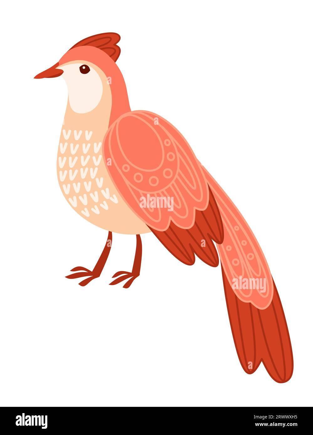 Petit oiseau de bande dessinée stylisé avec motif rouge mignon illustration vectorielle de conception d'animaux isolé sur fond blanc Illustration de Vecteur