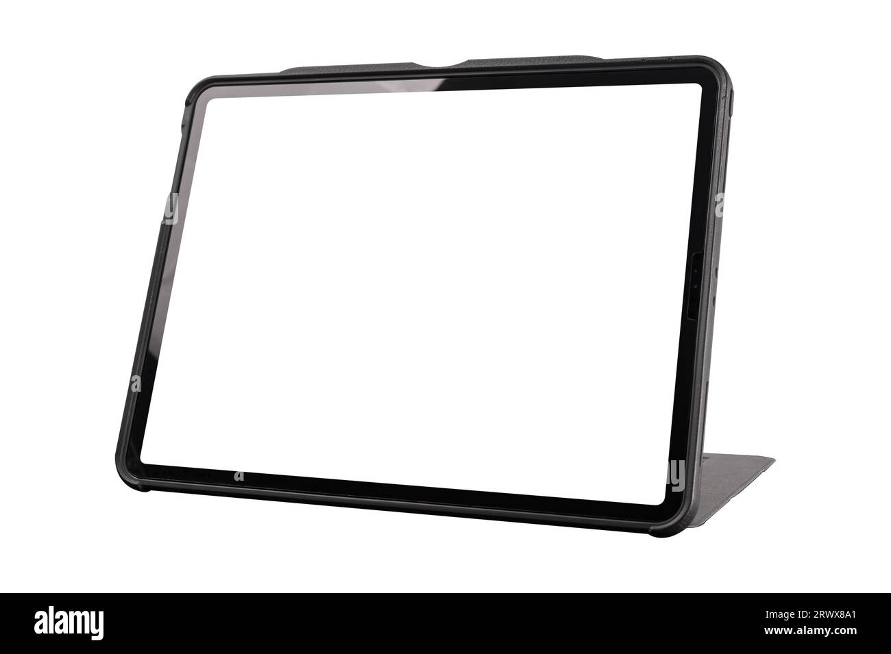 Tablette avec écran vierge isolé sur fond blanc. Banque D'Images