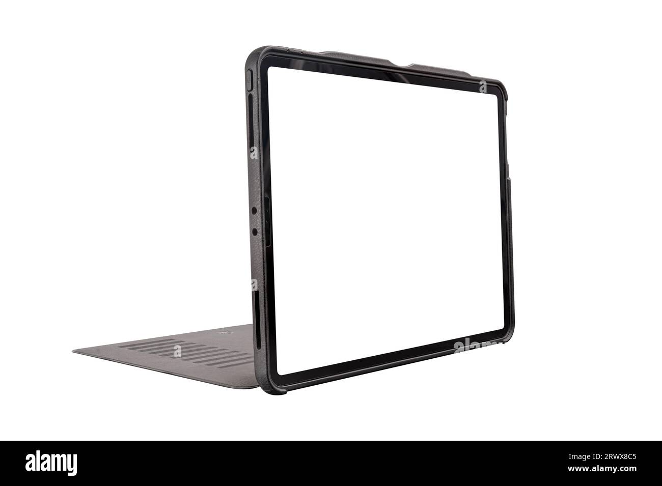 Tablette avec écran vierge isolé sur fond blanc. Banque D'Images