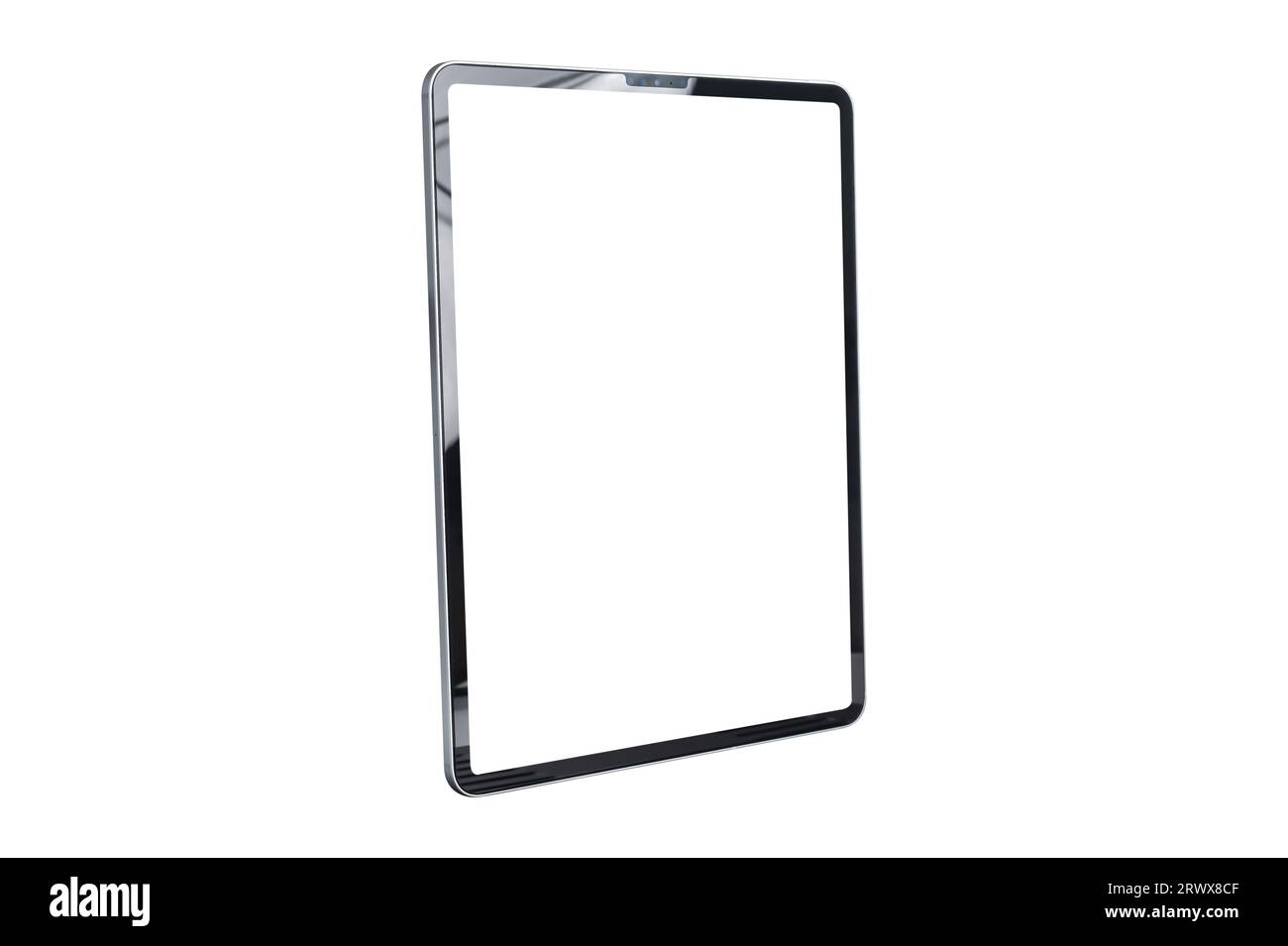 Tablette avec écran vierge isolé sur fond blanc. Banque D'Images