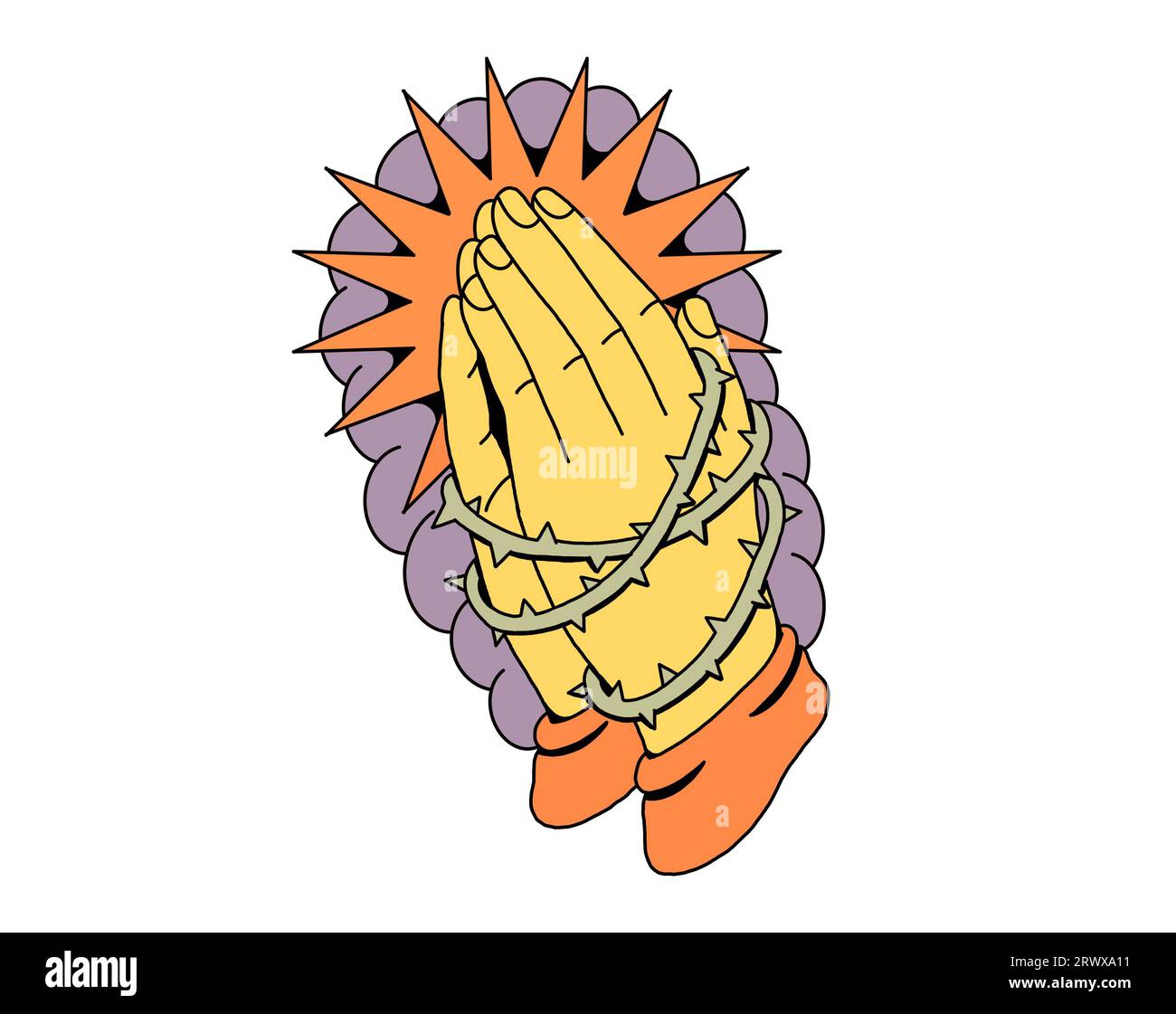 Dessin graphique mains de prière Banque D'Images