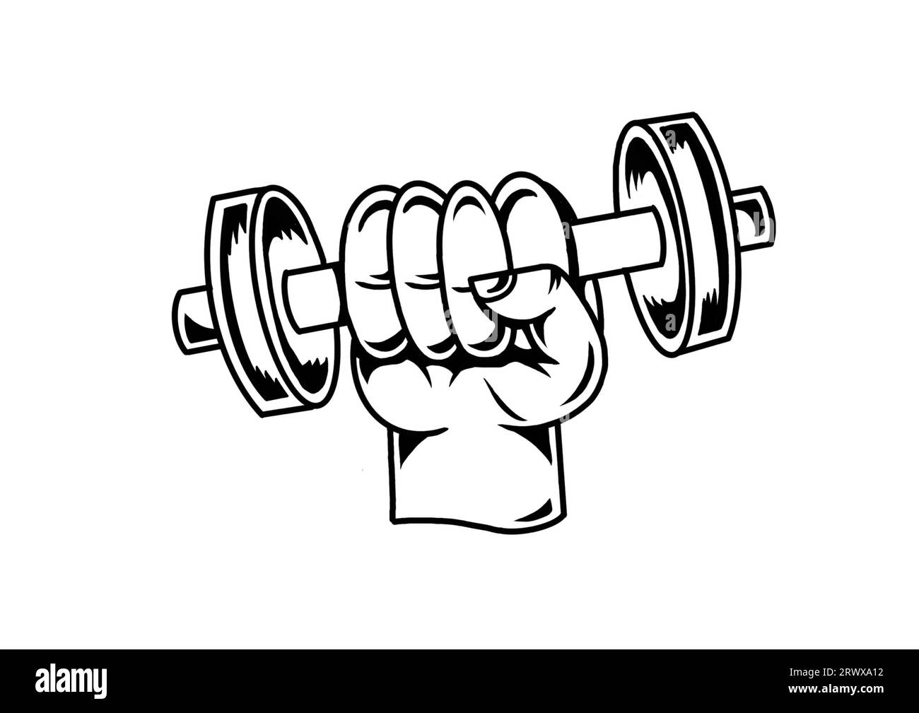 Logo de conception graphique haltère de levage de main Banque D'Images