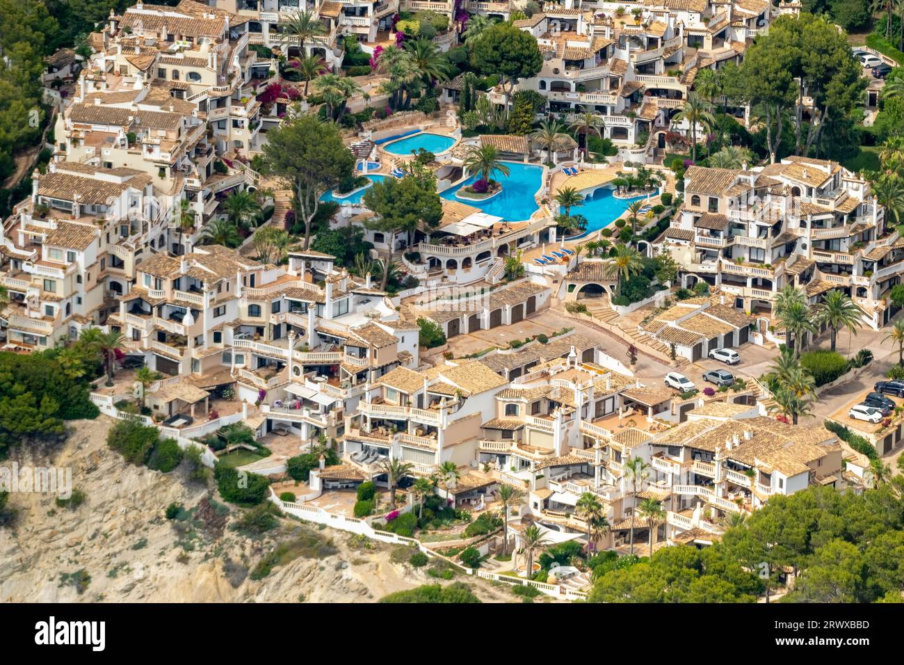 Vue aérienne, Club Monte de Oro, complexe résidentiel avec piscine paysagée, balcons, Costa de la Calma, CalviaÃƒÆ’Ã†â€™Ãƒâ€ Ã¢â‚¬â„¢ÃƒÆ’Ã¢â‚¬Â Banque D'Images