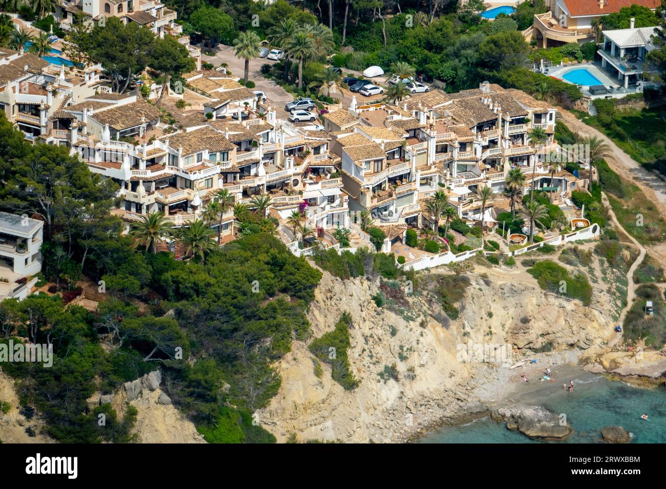 Vue aérienne, Club Monte de Oro, complexe résidentiel avec piscine paysagée, balcons, Costa de la Calma, CalviaÃƒÆ’Ã†â€™Ãƒâ€ Ã¢â‚¬â„¢ÃƒÆ’Ã¢â‚¬Â Banque D'Images