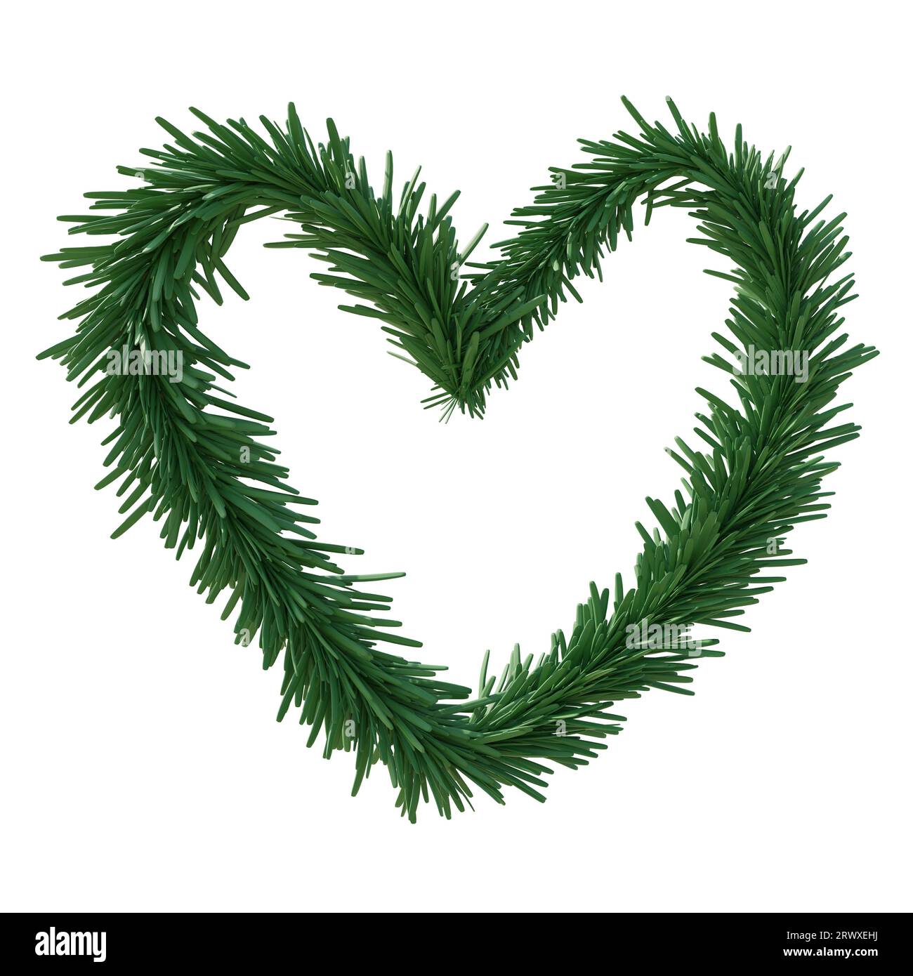 Couronne en forme de coeur de Noël isolé sur blanc transparent, cadre d'arbre de Noël, modèle de carte vide Banque D'Images