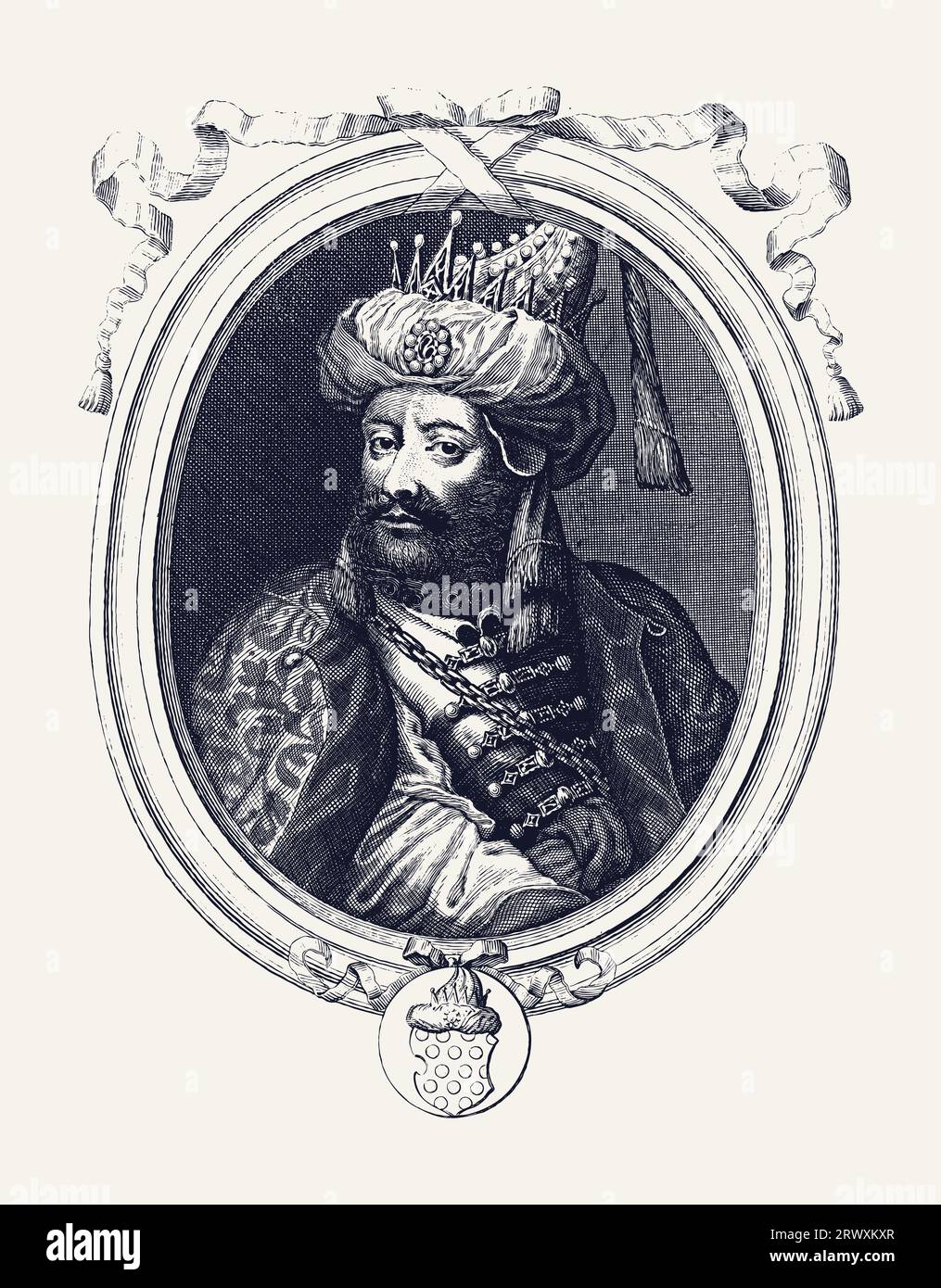 Illustration vectorielle de style gravure vintage d'Aurangzeb Alamgir, le sultan de l'Empire moghol. Banque D'Images