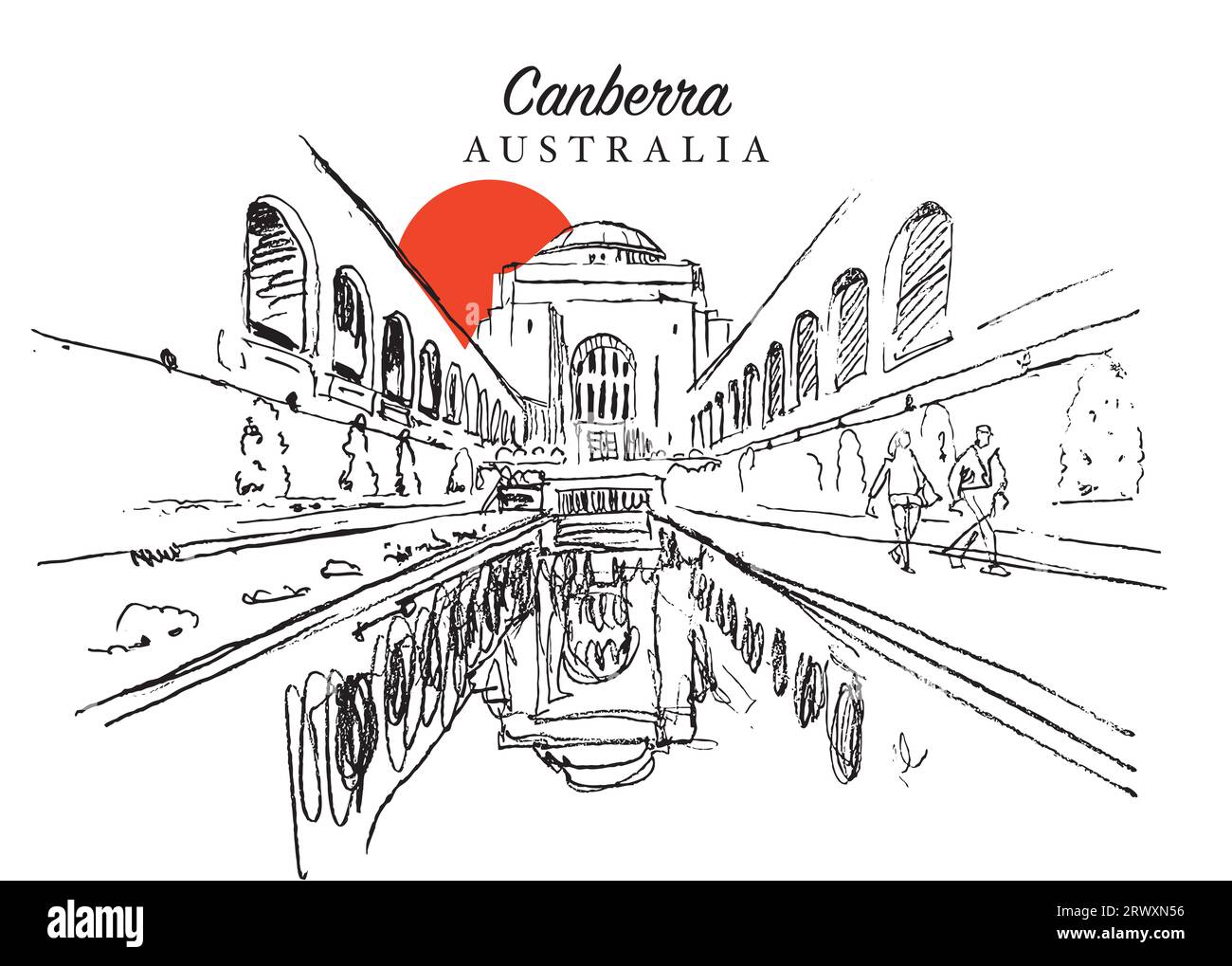 Illustration vectorielle dessinée à la main du Mémorial australien de guerre à Canberra, Australie Banque D'Images