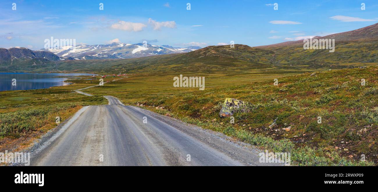 Célèbre route de Jotunheimvegen dans le parc national de Jotunheimen à travers Innlandet dans la région montagneuse de Norvège. Banque D'Images