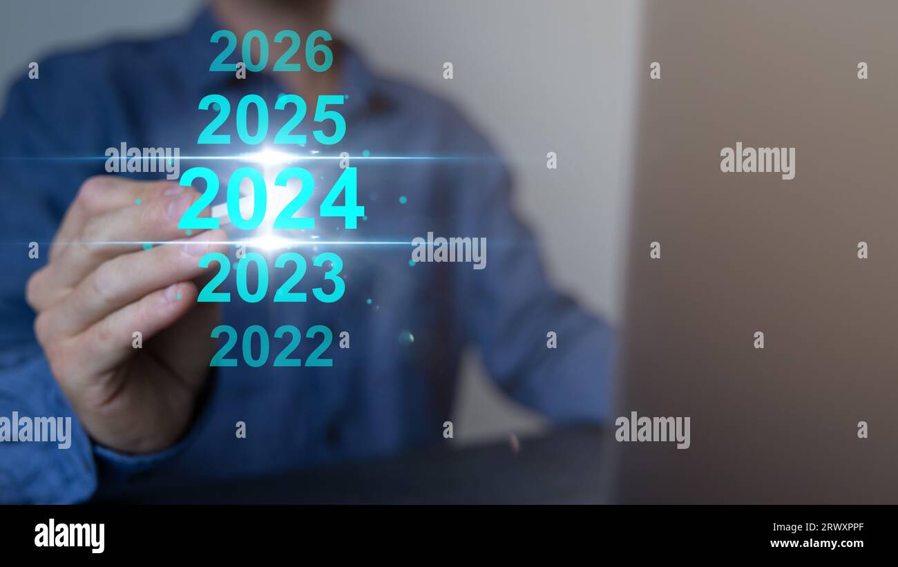 Fond de technologie moderne numérique et texte du nouvel an 2024, concept de plan et de stratégie. Banque D'Images