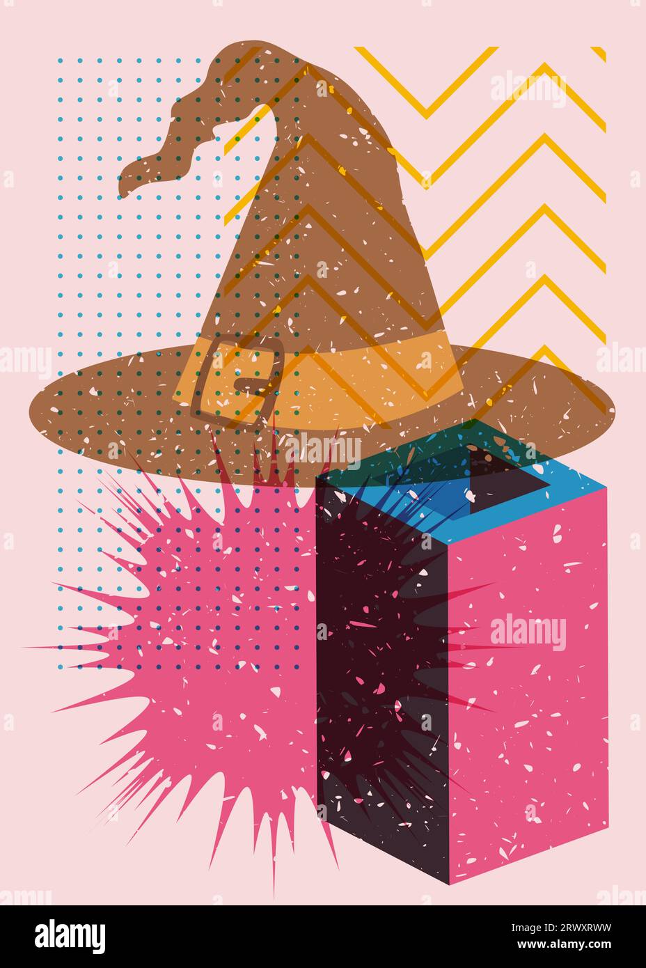 Risograph Halloween Witch's Hat et formes géométriques. Vacances dans le design graphique riso tendance. Illustration de Vecteur