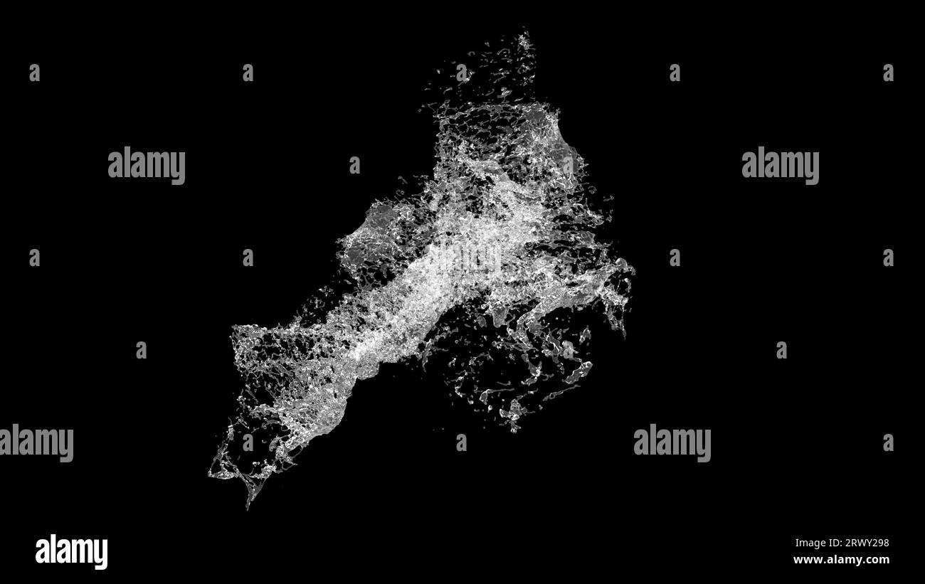 Gouttelettes d'eau suspendues glacées éclaboussant sur fond noir Banque D'Images