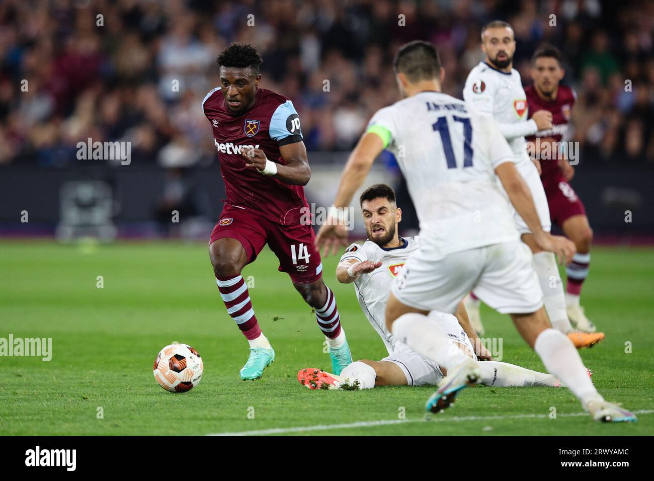 LONDRES, Royaume-Uni - 21 septembre 2023 : Mohammed Kudus de West Ham United en action lors du match de groupe de l'UEFA Europa League entre West Ham United et le FK TSC Backa Topola au London Stadium (crédit : Craig Mercer/ Alamy Live News) Banque D'Images