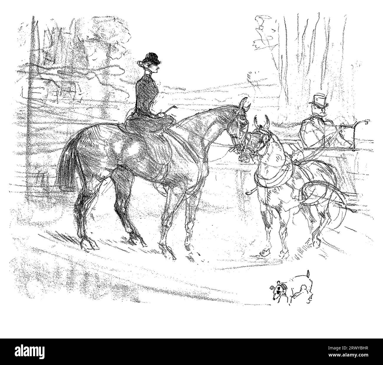 Imprimé Horsewoman et Cart par Henri de Toulouse–Lautrec. Original de l'Art Institute of Chicago. Banque D'Images