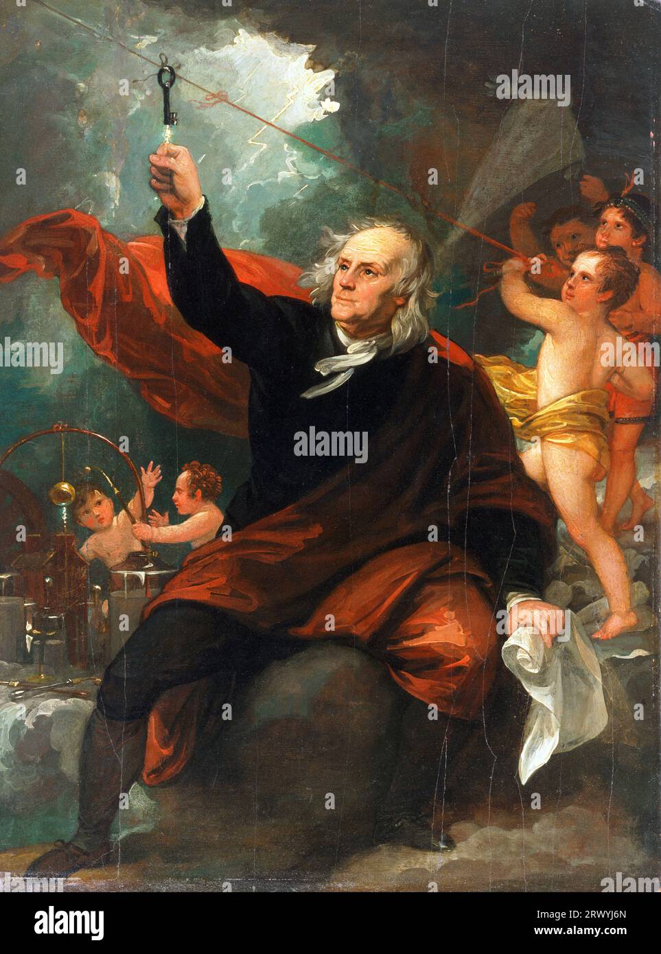 Benjamin Franklin dessiner l'électricité du ciel, 1816, peinture de Benjamin West. Benjamin Franklin (1706 – 1790) Père fondateur des États-Unis d’Amérique Banque D'Images