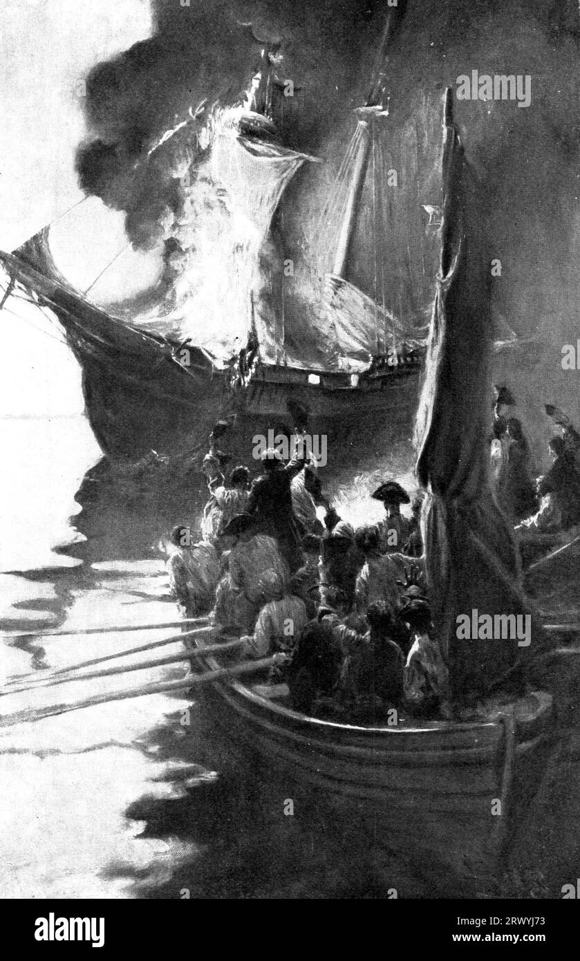 Brûlage de la Gaspée, l'affaire Gaspee fut un événement important dans la période précédant la Révolution américaine. Le HMS Gaspee était un goélette des douanes de la Royal Navy Banque D'Images