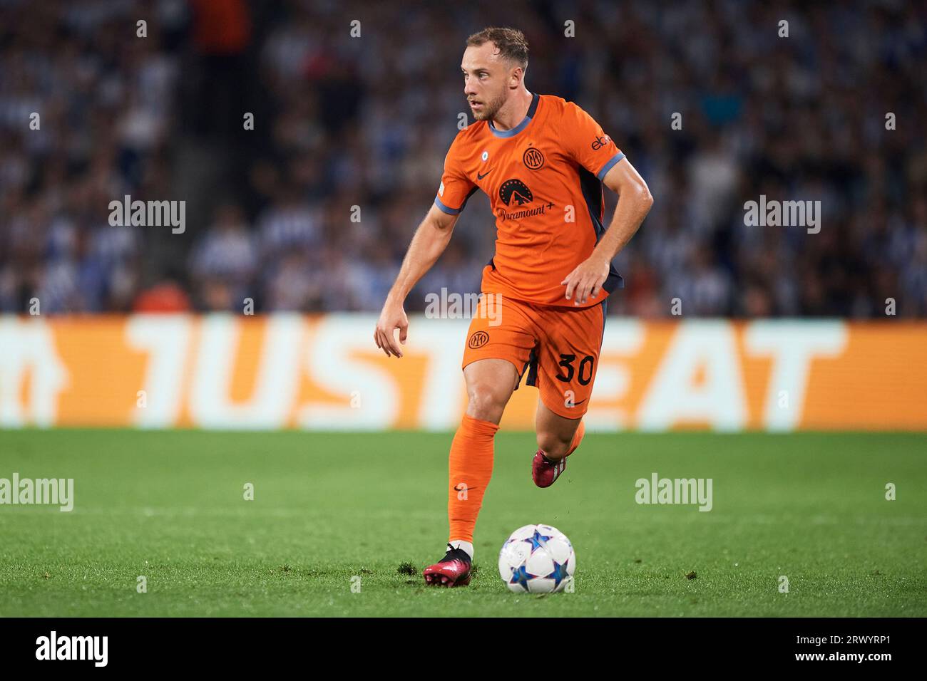 Carlos Augusto du FC Internazionale en action lors du match de l'UEFA Champions League entre le Real Sociedad et le FC Internazionale au Reale Arena le sept Banque D'Images