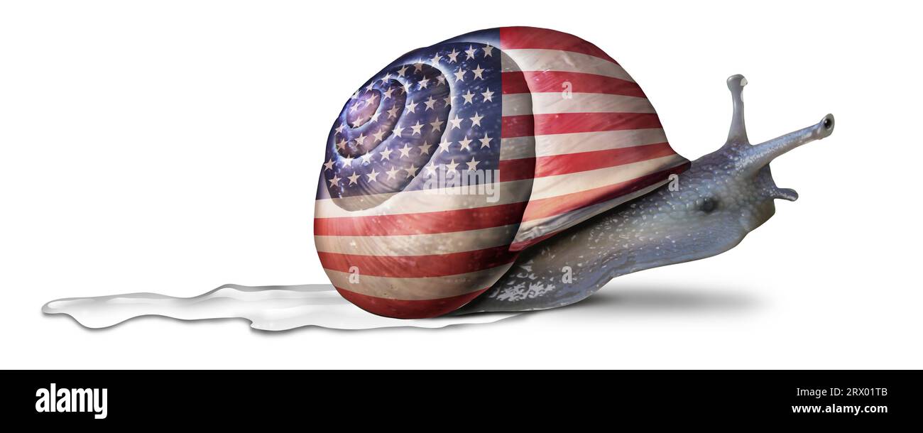 Ralentissement économique aux États-Unis et ralentissement de la croissance américaine et ralentissement de l'économie américaine comme ralentissement des affaires aux États-Unis comme décélération Banque D'Images