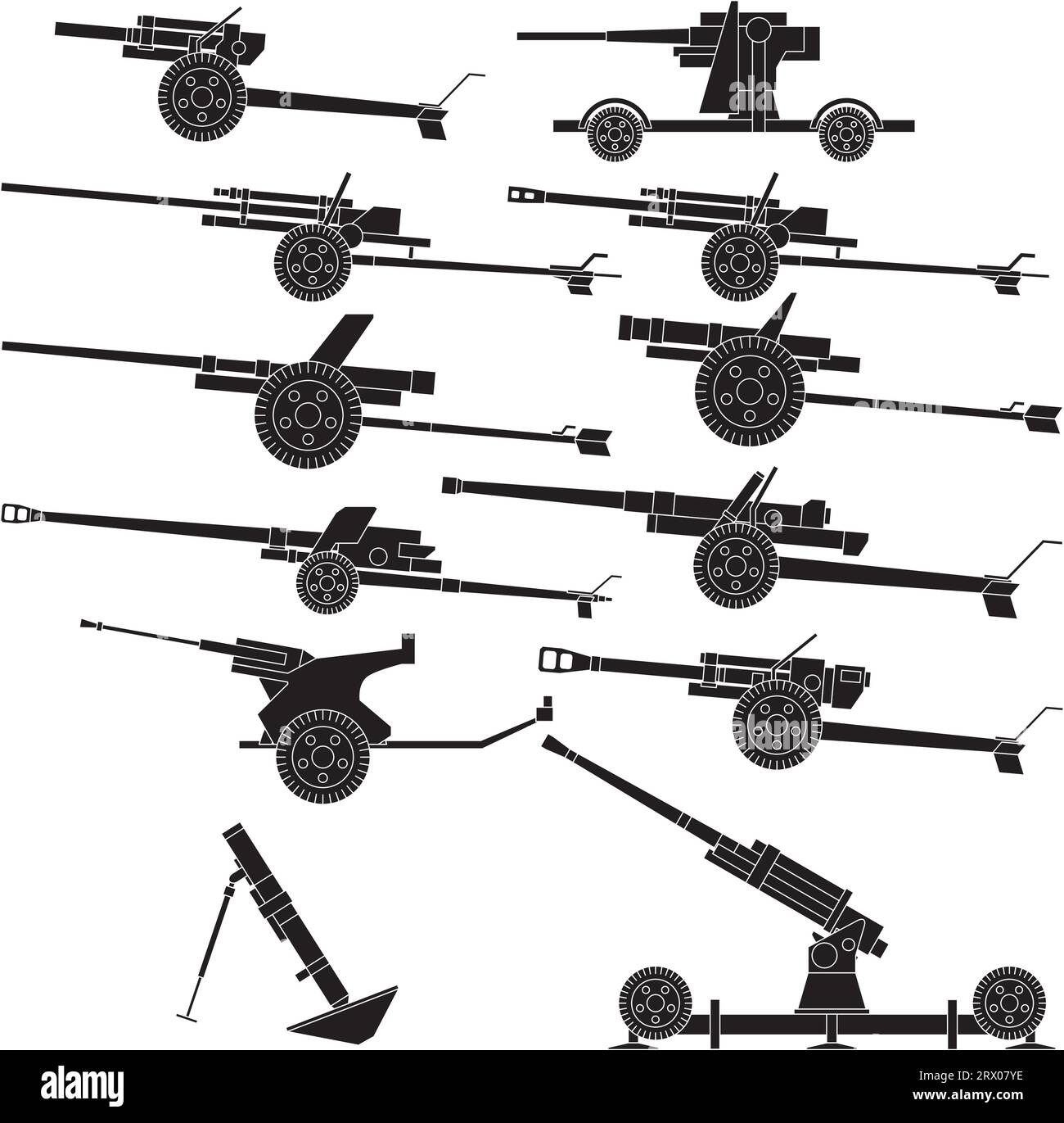 Illustration vectorielle superposée de diverses pièces d'artillerie. Illustration de Vecteur