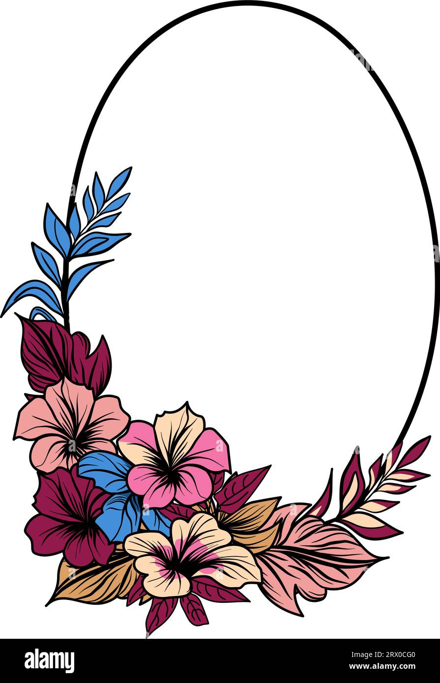 Cadre ovale avec des fleurs tropicales et des feuilles illustration vectorielle Illustration de Vecteur