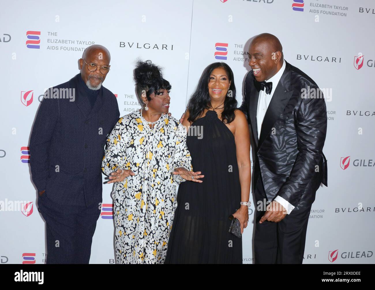 Beverly Hills, États-Unis. 21 septembre 2023. Samuel L Jackson, Latanya Richardson Jackson, cookie Johnson, Magic Johnson arrive au Elizabeth Taylor ball to End AIDS qui se tient à l'hôtel Beverly Hills à Beverly Hills, CA le jeudi 21 septembre 2023. (Photo de Juan Pablo Rico/Sipa USA) crédit : SIPA USA/Alamy Live News Banque D'Images