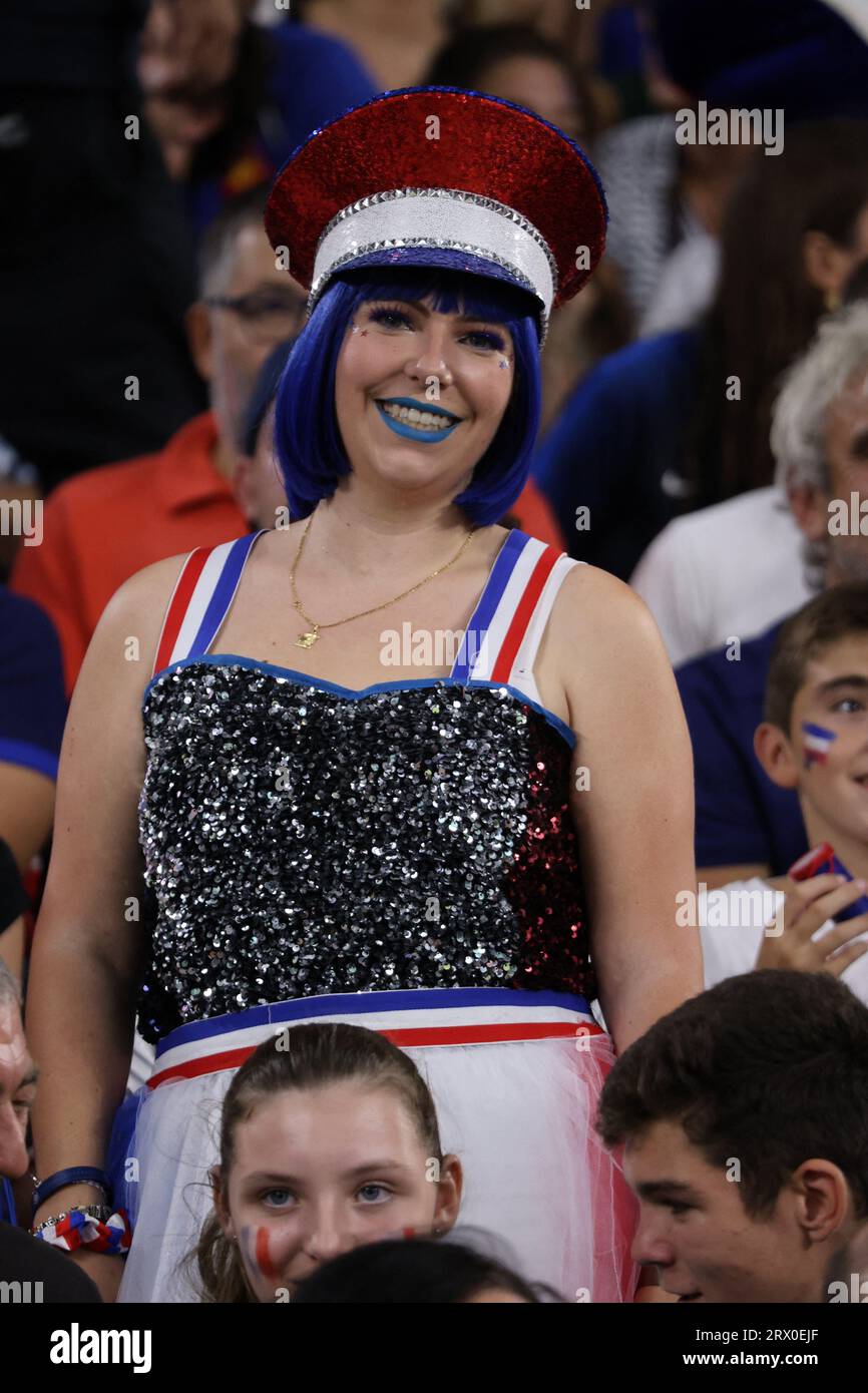Marseille, France. 21 septembre 2023. Fans de France lors du match de coupe du monde de rugby entre la France et la Namibie au Stade de Marseille le 21 septembre 2023 à Marseille. Photo de Patrick aventurier/ABACAPRESS.COM crédit : Abaca Press/Alamy Live News Banque D'Images