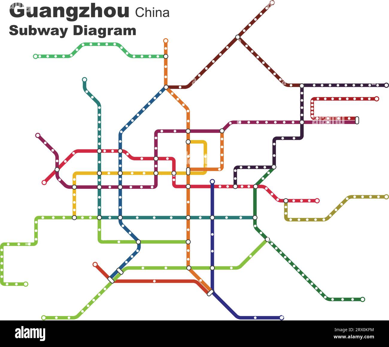 Illustration vectorielle éditable en couches du diagramme de métro de Guangzhou, Chine. Illustration de Vecteur