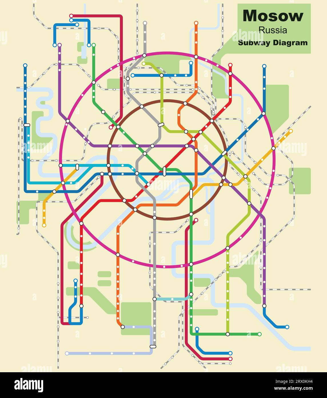 Illustration vectorielle éditable en couches du diagramme de métro de Mosow, Russie. Illustration de Vecteur