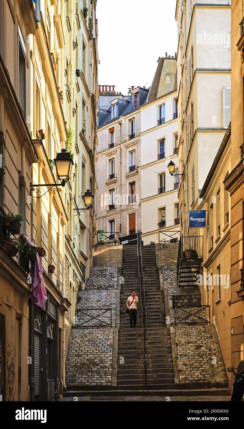 FRANCE. PARIS (75) 18E ARRONDISSEMENT. MONTMARTRE. L'ESCALIER DU PASSAGE DES ABBESSES Banque D'Images