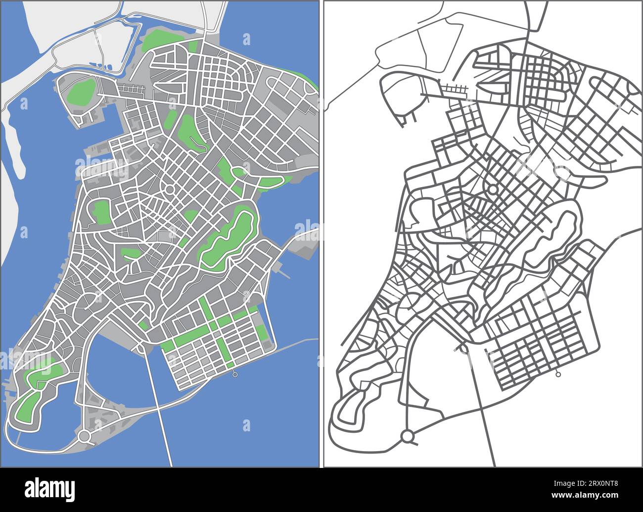 streetmap vectoriel éditable en couches de Macao, Chine, qui contient des lignes et des formes colorées pour les terres, les routes, les rivières et les parcs. Illustration de Vecteur